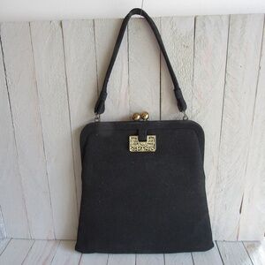 Vintage Woman's Handbag Purse 1940's Wool? Kiss lock/Top Handle
